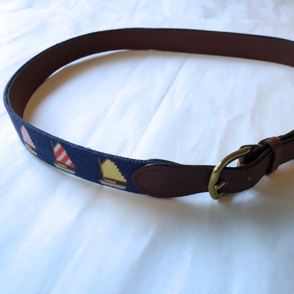 men's Smathers & Branson belt sailboats embroidered leather 40